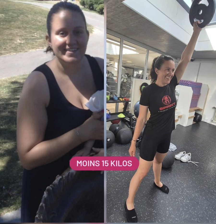 Avant / après d'une cliente ayant perdu 15 kilos lors d'une remise en forme en salle de sport