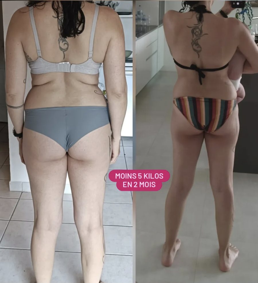 Avant / après d'une cliente ayant perdu 5 kilos en 2 mois de coaching sportif à Lausanne